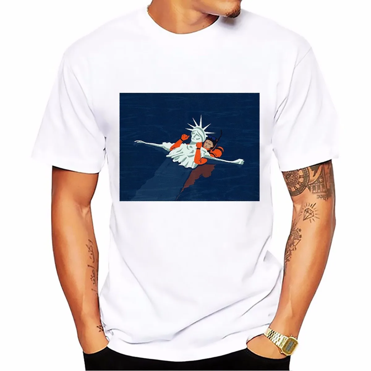 Футболка мужская с изображением статуи Свободы белый топ коротким рукавом