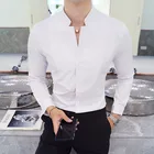 Мужская рубашка с воротником-стойкой, с длинными рукавами, черная, красная, белая, тонкая элегантная рубашка для отдыха для мужчин, новинка 2019 года, Мужская Свадебная рубашка