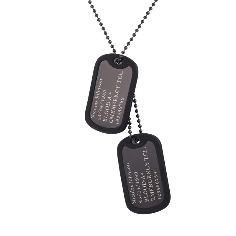 U7 изготовленный на заказ Медицинский ID Dog Tag Цепочки и ожерелья с подвесками с Нержавеющая сталь цепи 2" Для мужчин Для женщин Персонализированные милитари Жетоны для собак - Окраска металла: С черным покрытием, нанесенным краскопультом