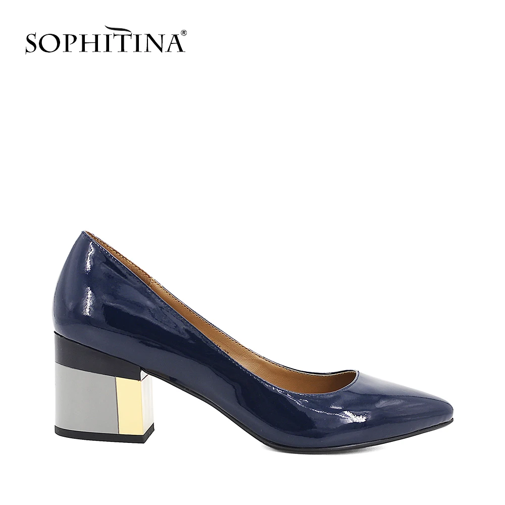 SOPHITINA/ Хит продажи 2019 г. Элегантные женские туфли из лакированной кожи на среднем и толстом каблуке. Модная