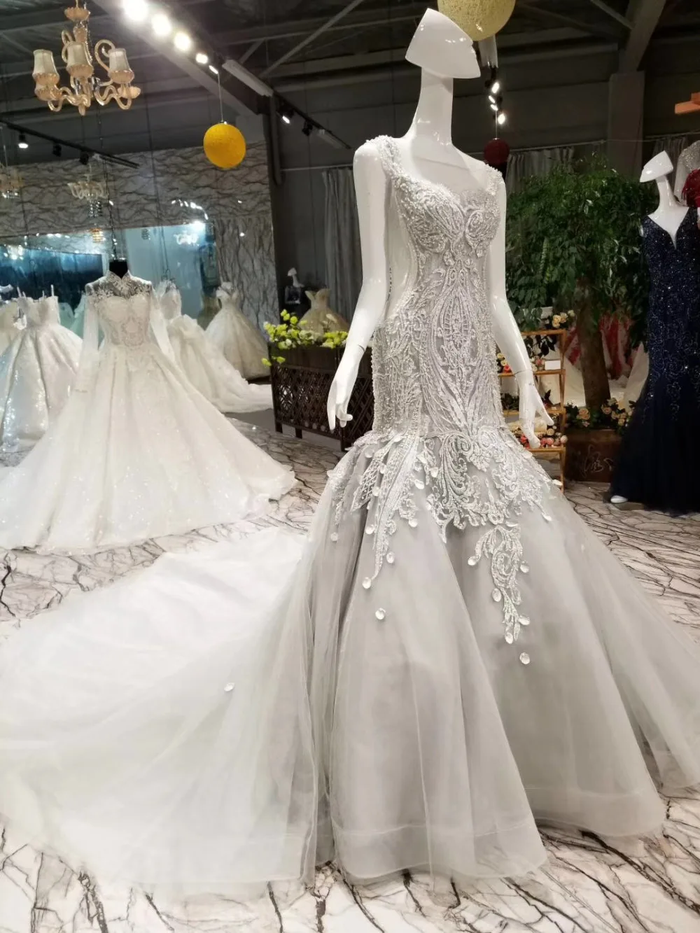 Vestidos De Noiva элегантные серые Свадебные платья без рукавов с круглым вырезом