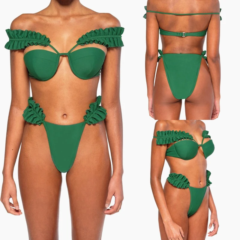 Высокая талия бикини 2019 Сексуальная рюшами Купальники для малышек женщин