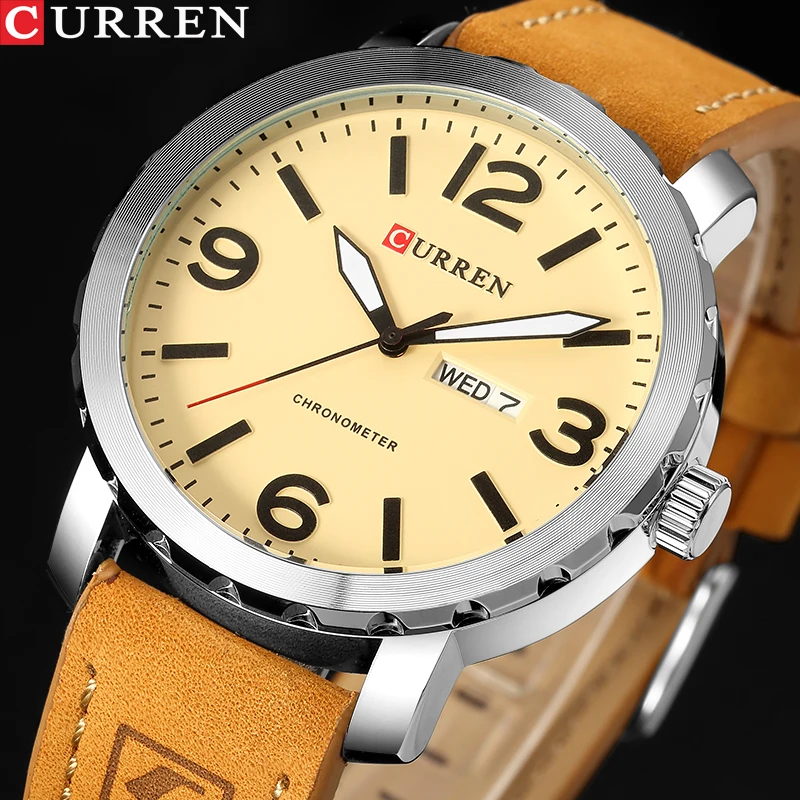 

CURREN Simple Design Mens Classical Business Casual Weekly Display Wristwatches with Leather Strap relojes hombre