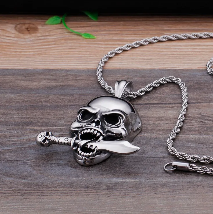 Ожерелье с подвеской в виде черепа викингов мужское цепочка серебристого цвета