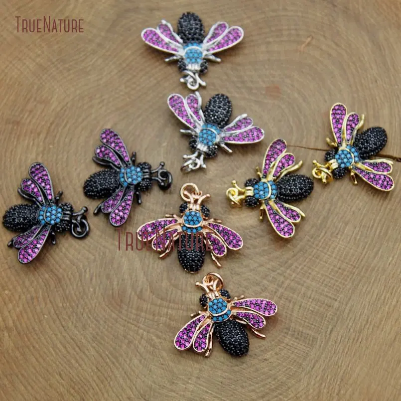 

Colorful Zircon Beads Micro Pave Insect Pendant Lovely Hornet Shape Animal Charm Jewelry Findings In 22*26 PM9246