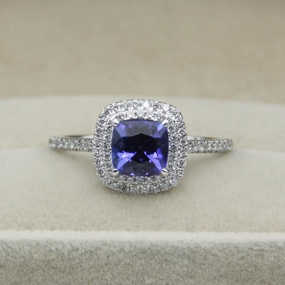 Lasamero 1.17ct принц Cut Сертифицированный природных танзанит кольцах 18 К золото Настоящее Обручение обручальное кольцо