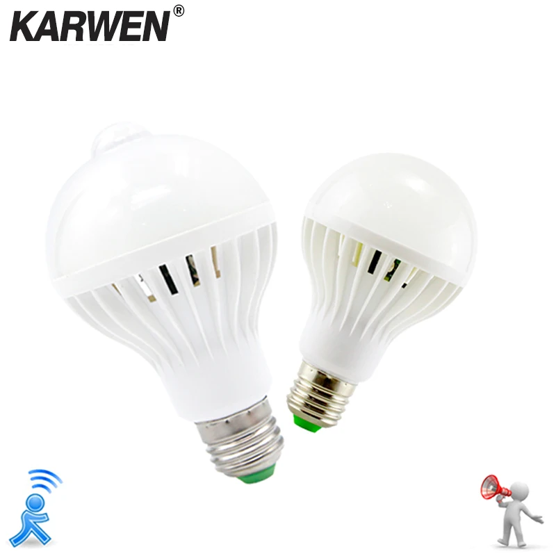 

KARWEN LED PIR Motion Sensor Lamp 110V 220v Led Bulb 3w 5w 7w 9w 12w Auto Smart LED PIR Infrared Body E27 Sound Sensor Light