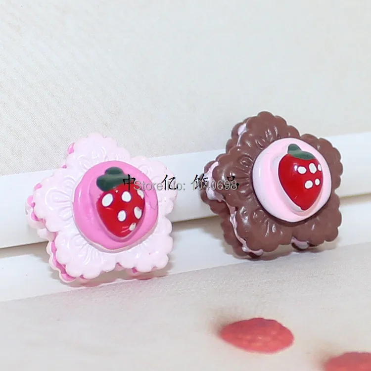 

10pcs/lot flat back resin Strawberry cream cake biscuit Scrapbook Embellishment DIY Phone Decoration 15mm