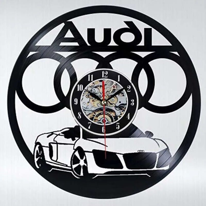 Car Logo Wall Clock Modern Design for Living Room 3D Decorative Hanging Vintage Vinyl Record Clocks Wall Watch Home Decor Silent