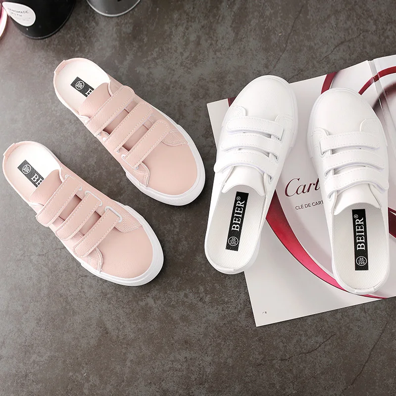 Women shoes Half slippers Flats 2018 summer Hot sale PU Leather Fashion White&amppink Breathable Leisure casual Sneakers | Обувь