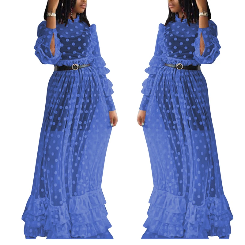 Плюс Размер Vestido Longo Robe Femme Ete 2019 Клубная одежда сексуальная перспектива горошек