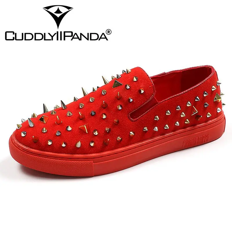 Мужские кроссовки с заклепками CuddlyIIPanda красные Повседневные Дышащие лоферы