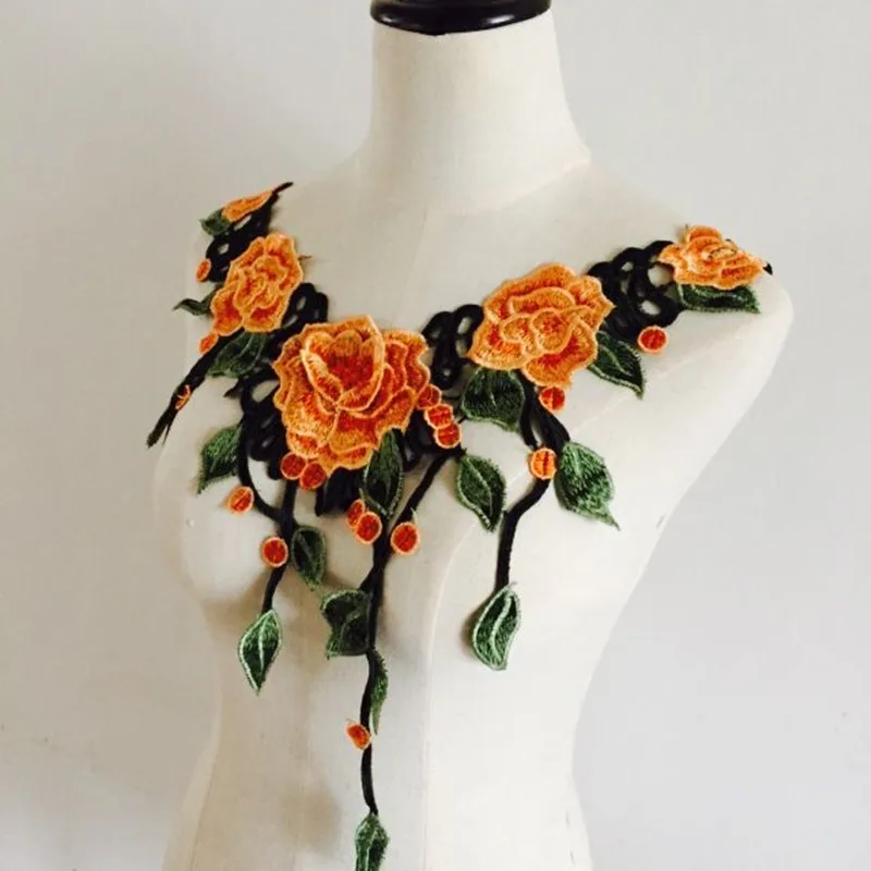 FFLACELL цветок цветочного гипюра воротником из кружев Вышитое на шею аппликация