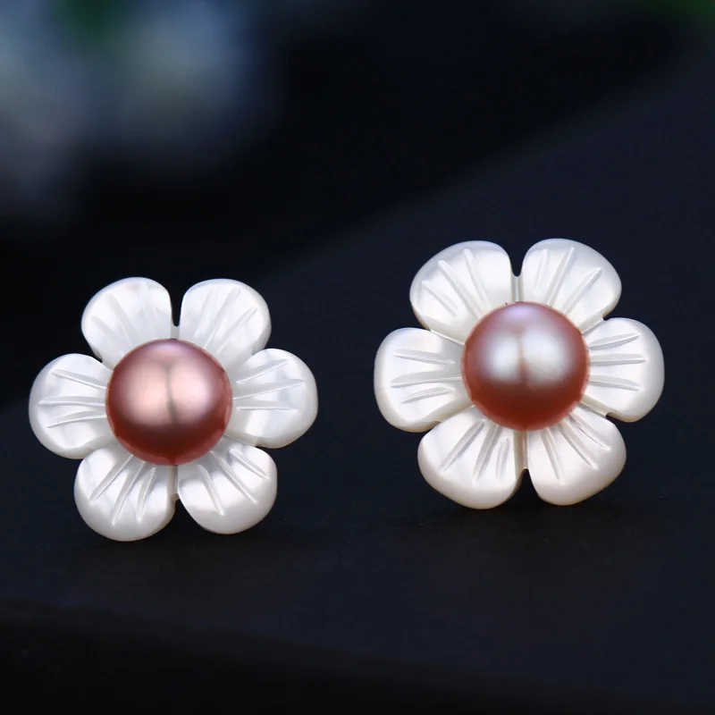 

Dainaishi 2019 new arrival 100% 925 Sterling silver natural freshwater white/pink/purple pearls stud earrings jewelry