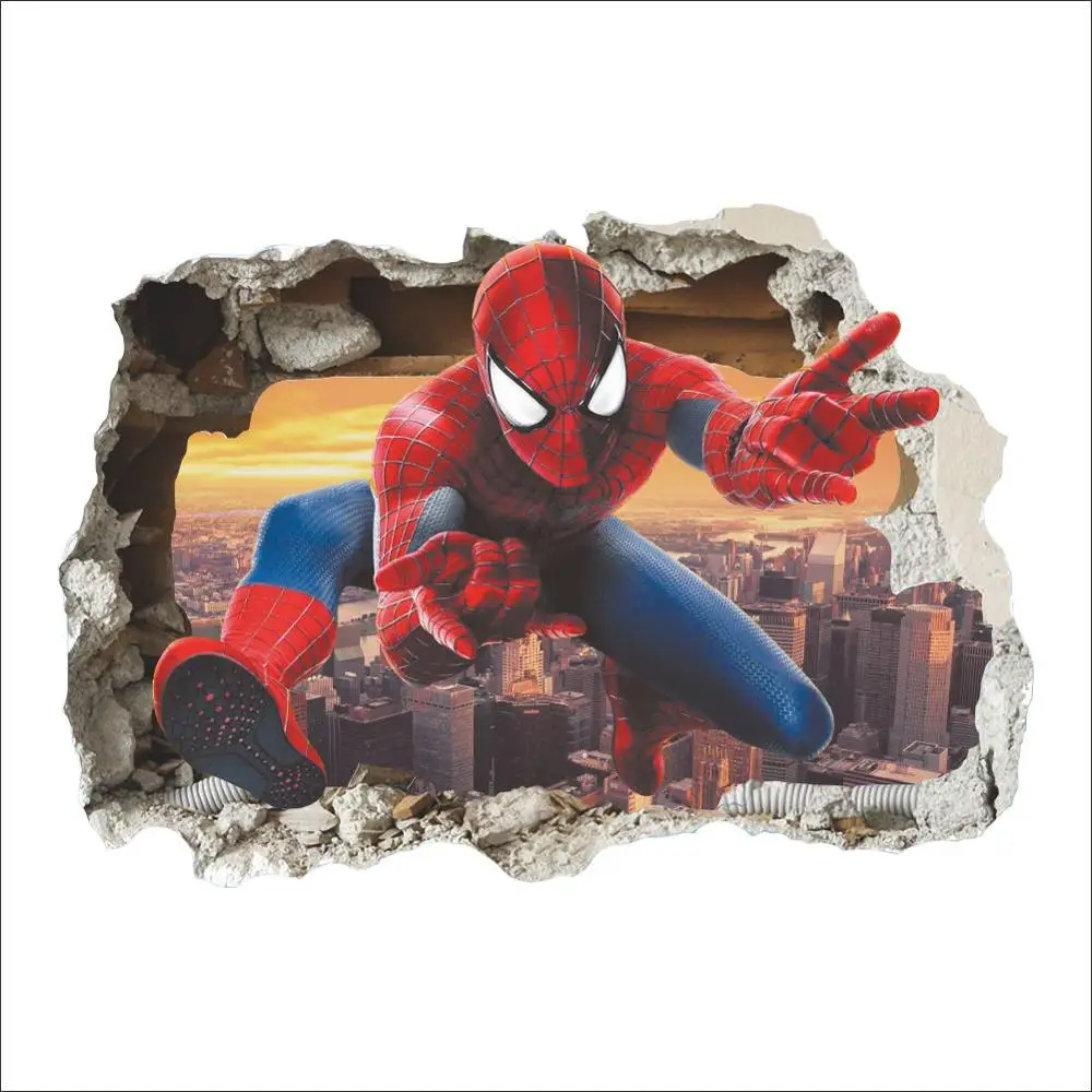 50x70cm Мультфильм Человек-паук стены стикеры Наклейка для детской комнаты 3d яркий домашний декор детские подарки - Цвет: 50x70cm