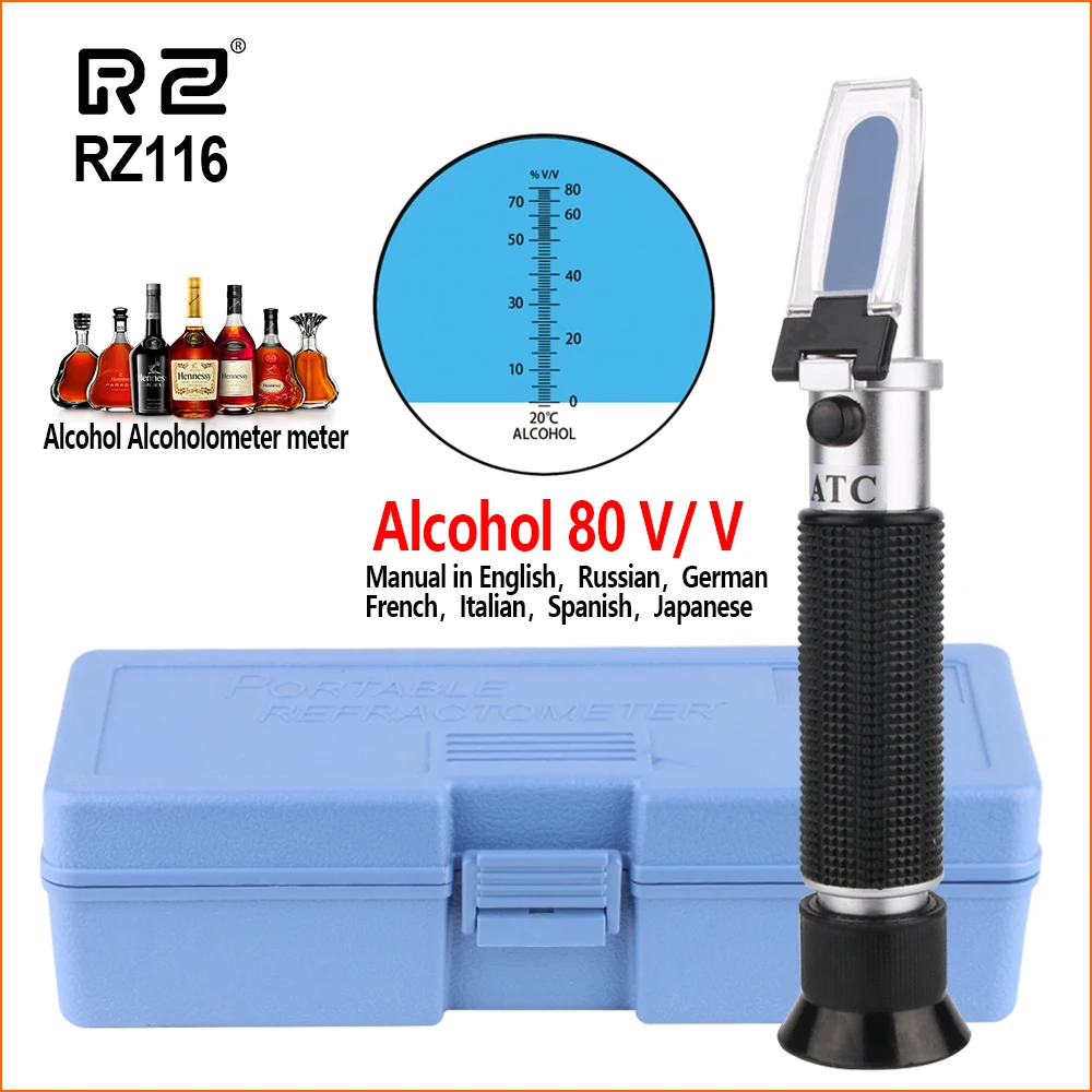 

RZ Refractometer Alcohol Portable Auto Digital Wine Refractometer 0-80 Glycol Handheld Atc Brix Refractometer Beer Box RZ116