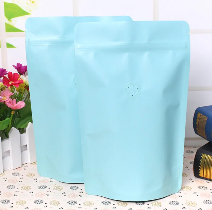 light blue 250 грамм емкость закрывающийся ламинирования алюминиевой фольги мешки Ziplock Stand Up Bag зерна кофе упаковки мешка с клапаном - Цвет: light blue