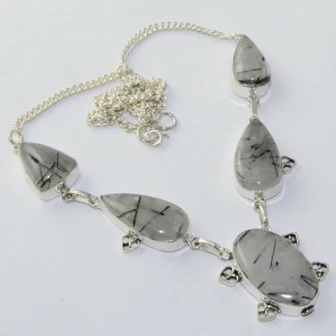 

Black Rutiles Necklace Silver Overlay over Copper, 50.5 cm, N1925