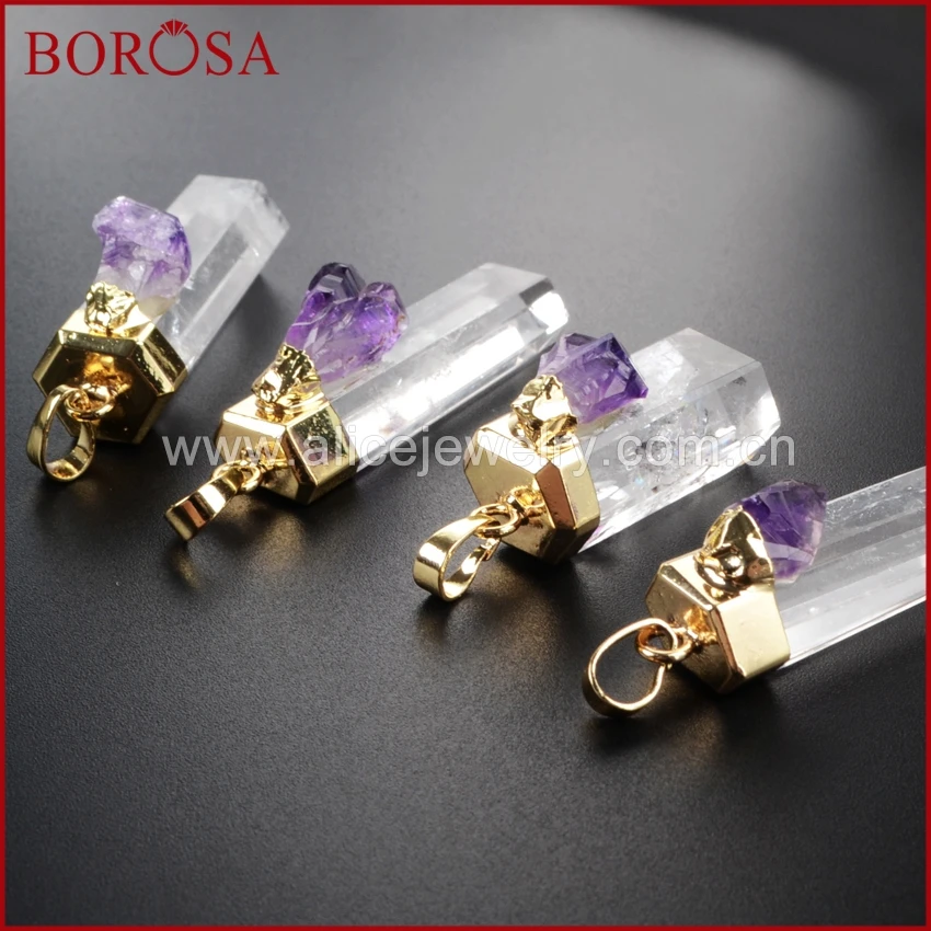 BOROSA Модный золотой кластер Aura Druzy кварцевый кристалл и Аметист Друза кулон для