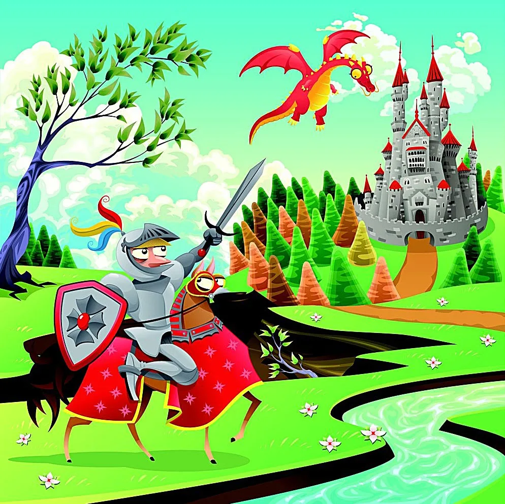 

8x8FT Cartoon Knight Castle Palace Green Hills Dinosaur Custom Photo Studio Background Backdrop Vinyl 240cm x 240cm