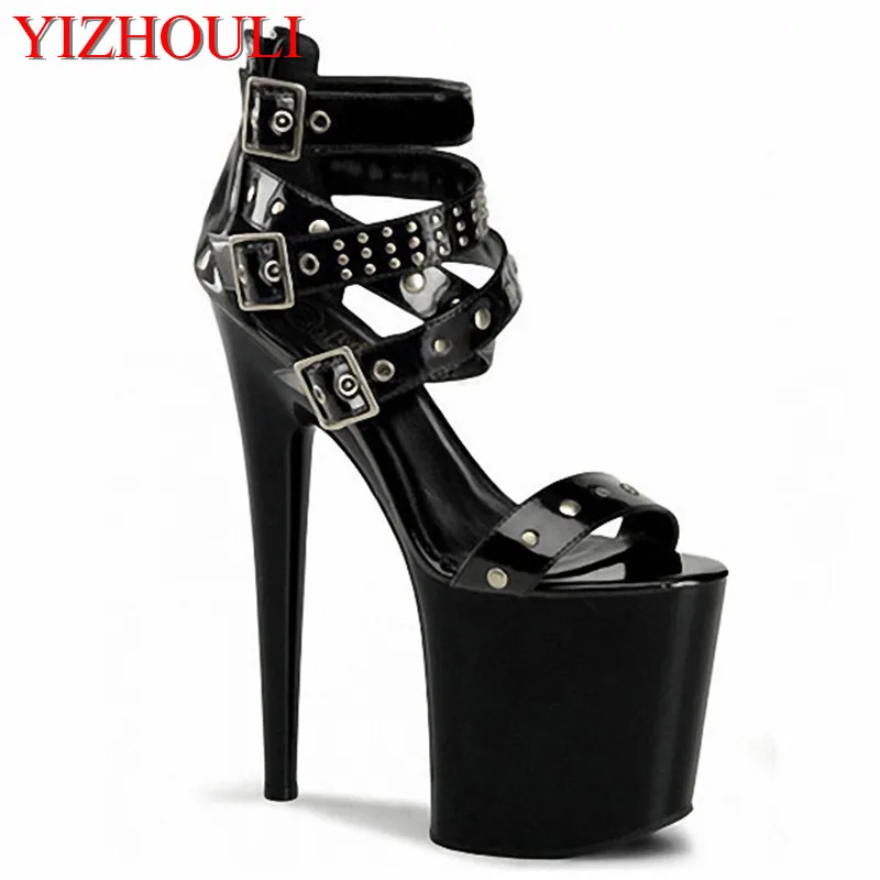 20 cm model banquet stage high-heeled shoes, rivet decorative sandals, model car using pole dance performance, dance shoes