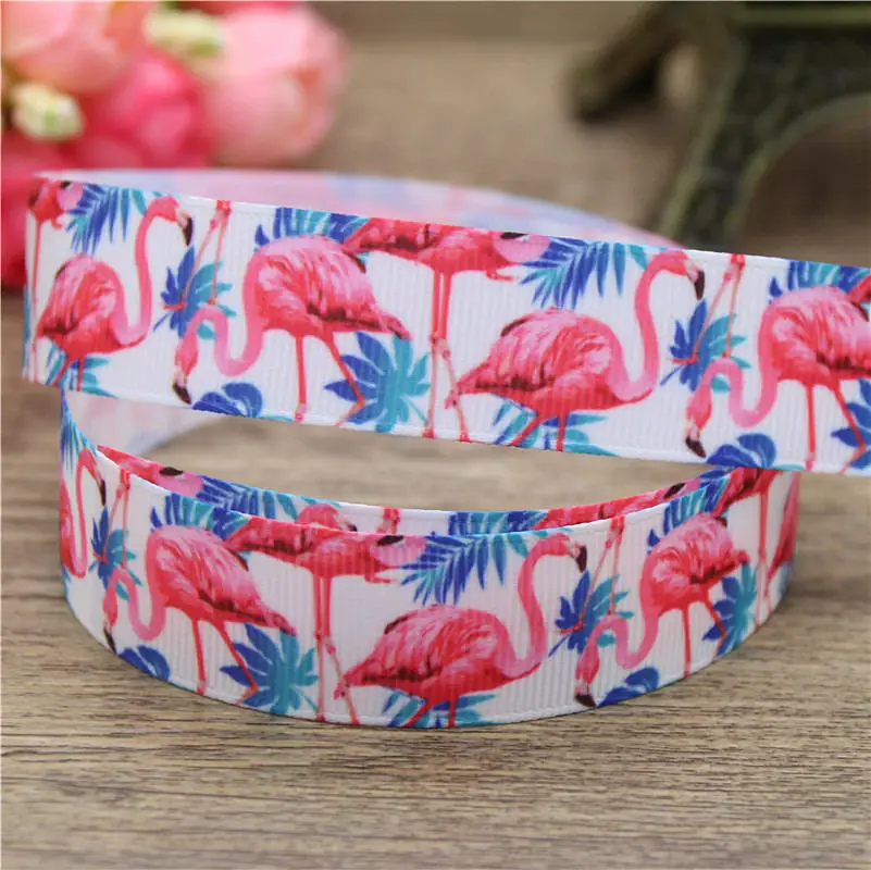 

DHK 7/8'' 5yards flamingo printed grosgrain Ribbon Accessory hairbow headwear decoration Wholesale OEM DIY C1507