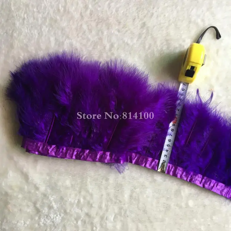 purple 10 м/лот 5-6 дюймов Черное перо планки платье перо для шитья индейки бахрома с атласными фиббонами костюмы перо крафты - Цвет: purple
