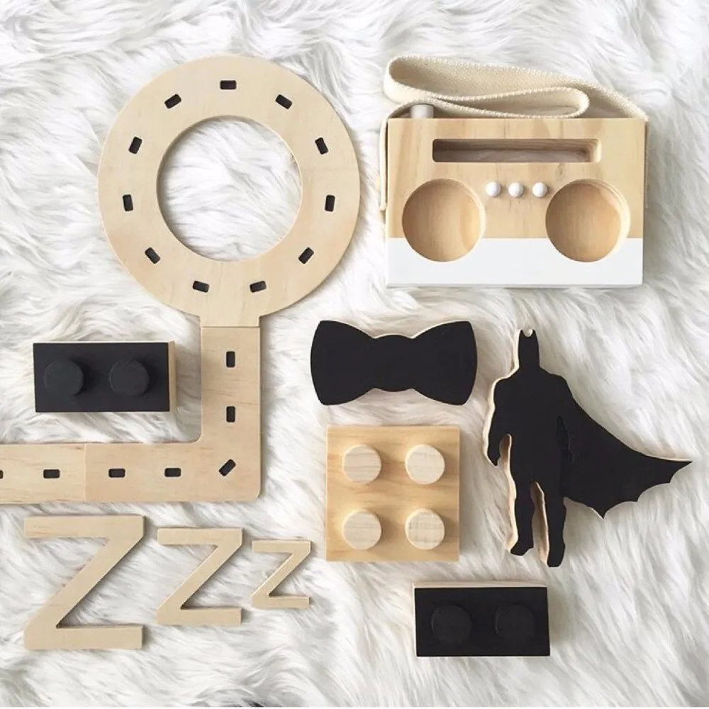 

D Cute Wooden Tape Radio recorder wall hanging Toys For kids Room Decor Furnishing Articles Child Birthday Gifts Nordic Style