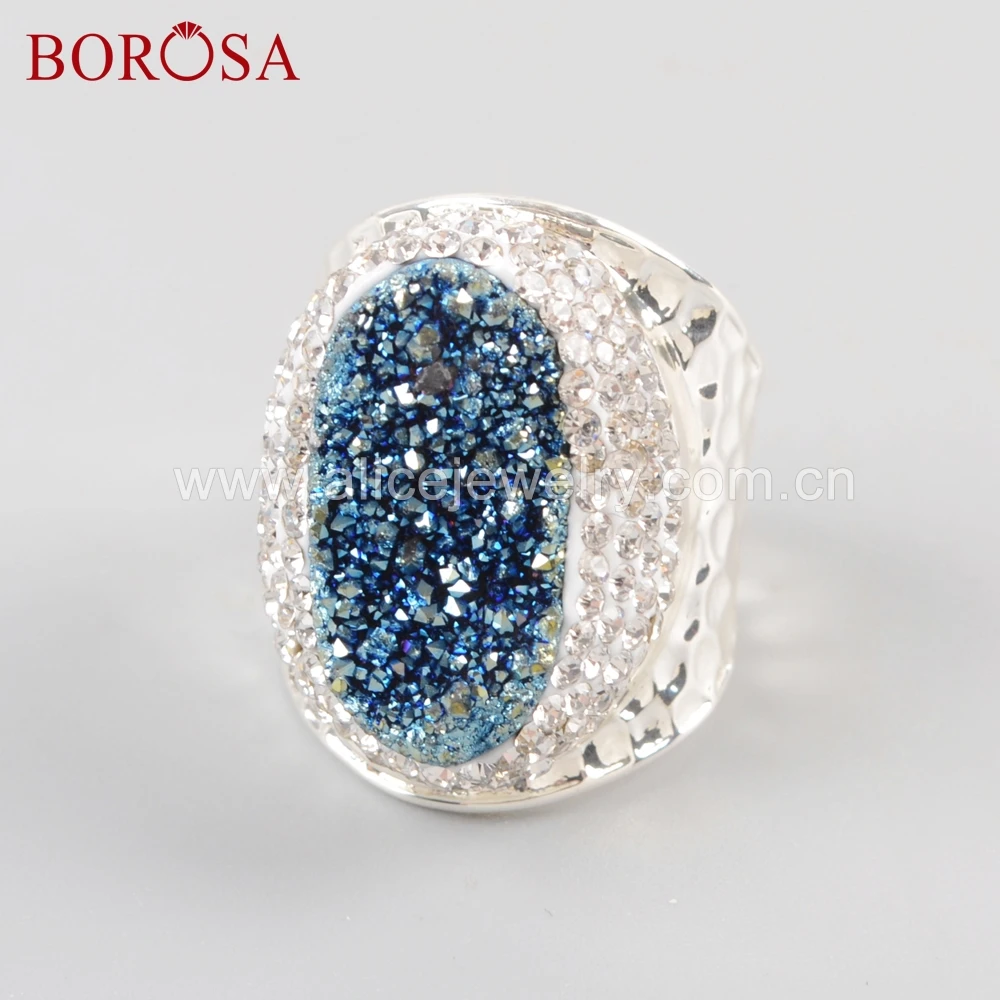 Женские кольца с натуральным кристаллом BOROSA радужные из титана покрытая