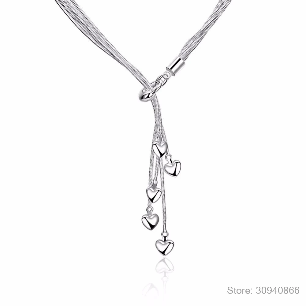 Ожерелье из серебра 925 пробы в виде змеи с пятью сердцами |