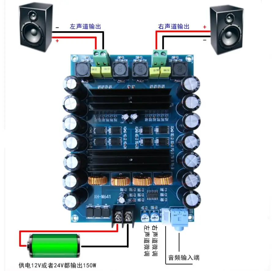 XH-M641 TPA3116D2 DC12V 24 в 150 Вт x 2 аудио Digita высокой мощности 2 канала Автомобильный усилитель с Boost доска G2-010