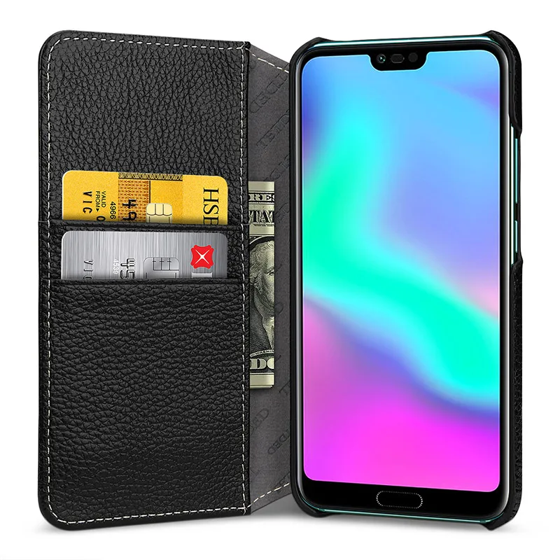 Wallet Case with Card Holder Phone Cover for Huawei Honor 10 Luxury Handmade Design Genuine Leather Bag Shell Business Flip Bags