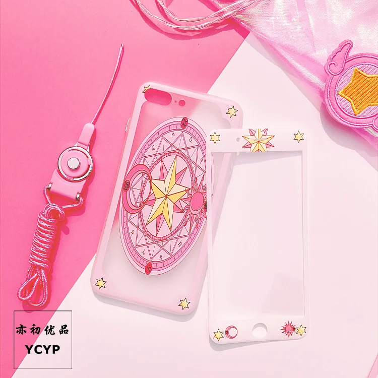 As shown Для iphone X Cardcaptor Sakura Чехол+ пленка для экрана из закаленного стекла, розовый чехол с принтом "Сейлор Мун" для iphone 6 6S plus 7 7plus 8 8plus чехол - Цвет: As shown