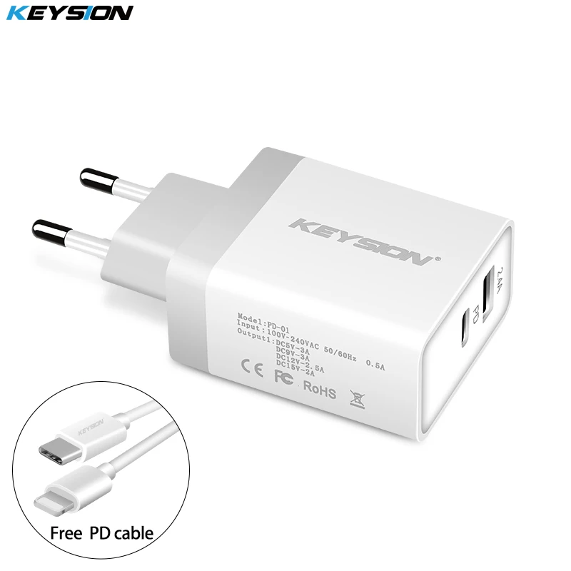 KEYSION 30 Вт USB PD зарядное устройство быстрое Тип C мощность 2 порта дорожные