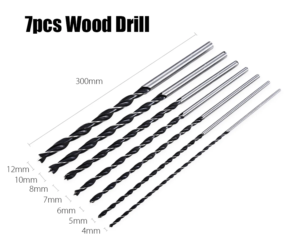 7PC 3 Flute wood Drill Bits Set 4mm-12mm 12 inch Brad Point Twist 300mm long Carpentry Wood Drilling Tools | Инструменты