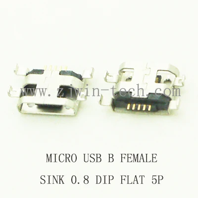 10 шт./лот 5-контактный микро-USB разъем DIP мама для мобильного телефона