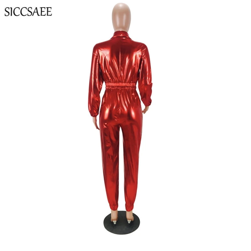 Женские комбинезоны с рюшами и отложным воротником длинные штаны на молнии