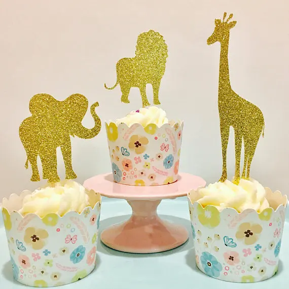 Блеск Животные Сафари День рождения кекс топперы баклоретте Свадебный декор для