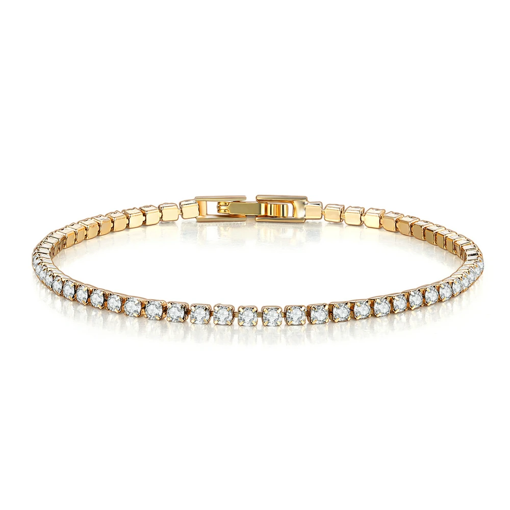 14KGoldcolor Clear Модный разноцветный Теннисный браслет из Кубического циркония 2,5 мм и браслет из кубического циркония для женщин, очаровательные свадебные ювелирные изделия KC128 - Окраска металла: 14KGoldcolor Clear
