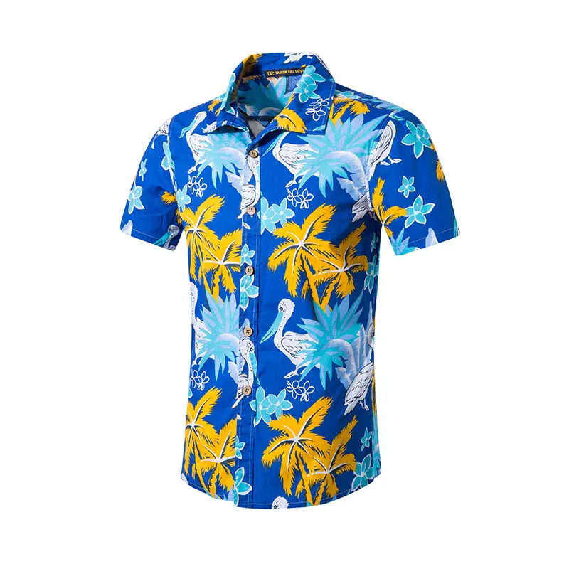 

Summer Hawaiian Shirts Slim Fit Men's Beach Shirts Fashion Short Sleeve Print Cotton Casual Floral Shirts Mens Dress Shirts 2019