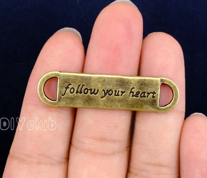 

20pcs-Antique бронза 2-сторонний Follow Your Heart Разъем Подвески 43x11mm