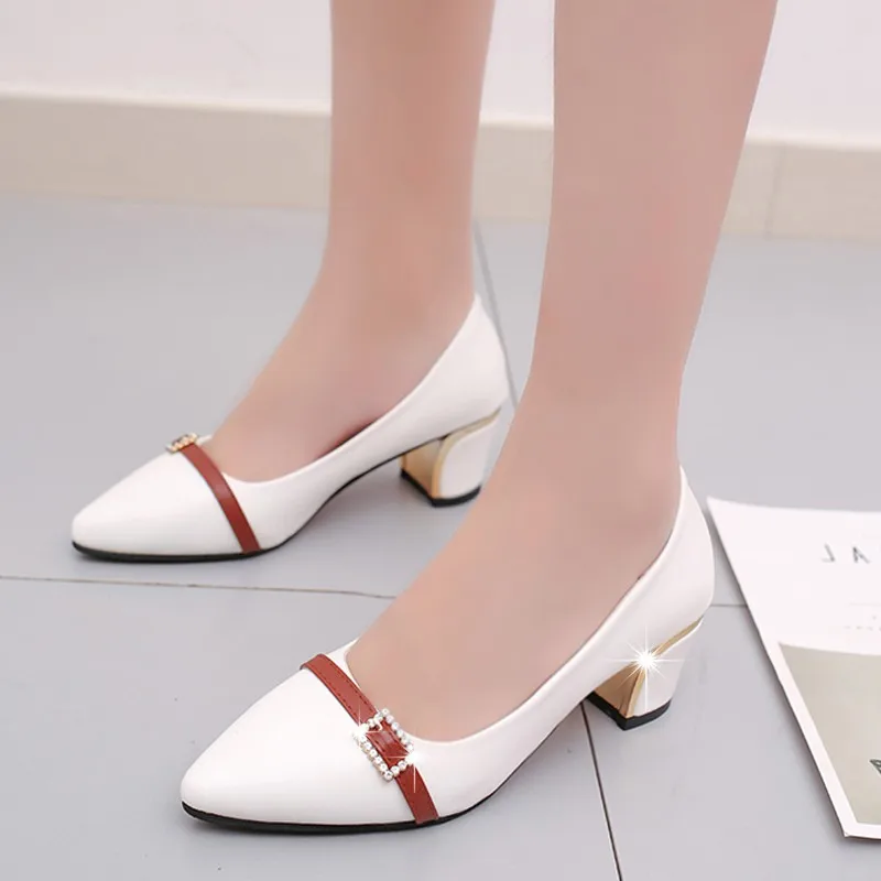 Женские модельные туфли-лодочки на среднем каблуке водонепроницаемые туфли с