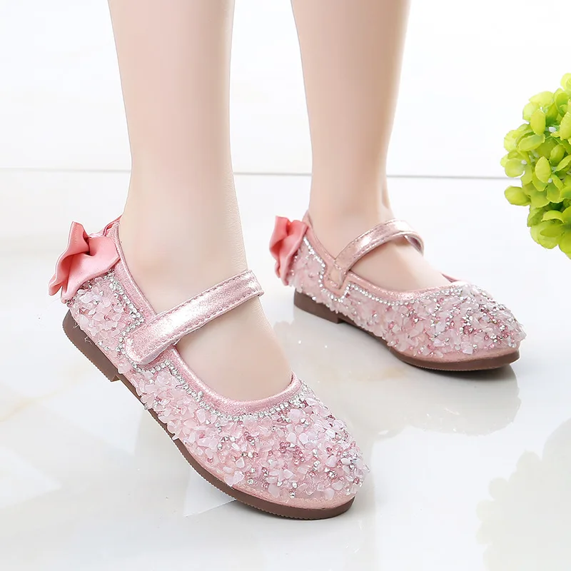 

Black pink Silver Childrens leather shoes Girl Rhinestone Sequin Princess shoes Kids dancing Wedding Party Shoes For Baby Girl