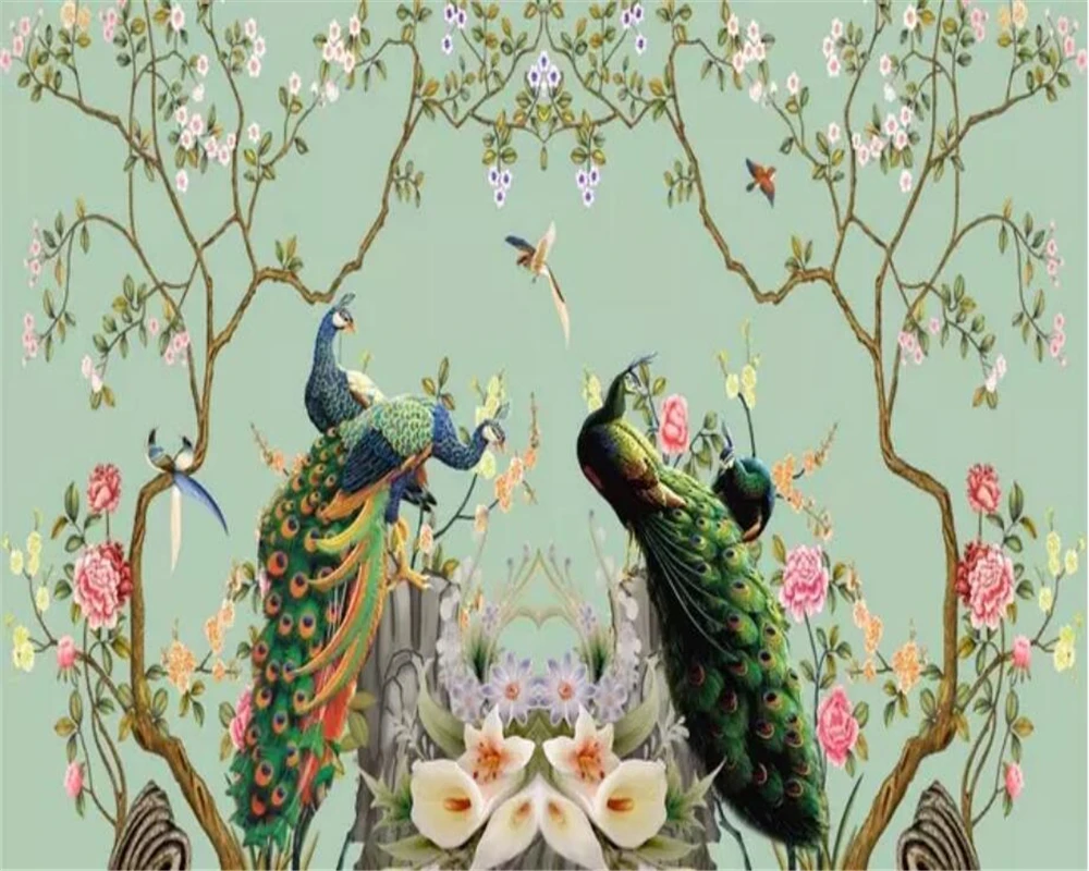beibehang Custom wallpaper 3d mural flower bird peacock figure living room bedroom background papel de parede murals | Обустройство