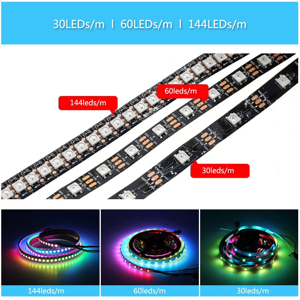 Полноцветная светодиодная лента WS2812B DC5V черно белая печатная плата RGB Smart Pixel control