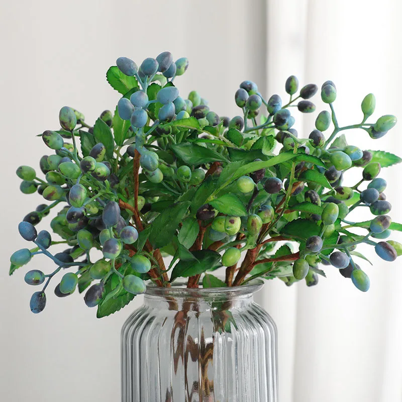 Rama de Blueberry falsa, flores artificiales, decoración floral para el hogar, guirnalda de boda, Plantas artificiales, 1 ud./5 ramas