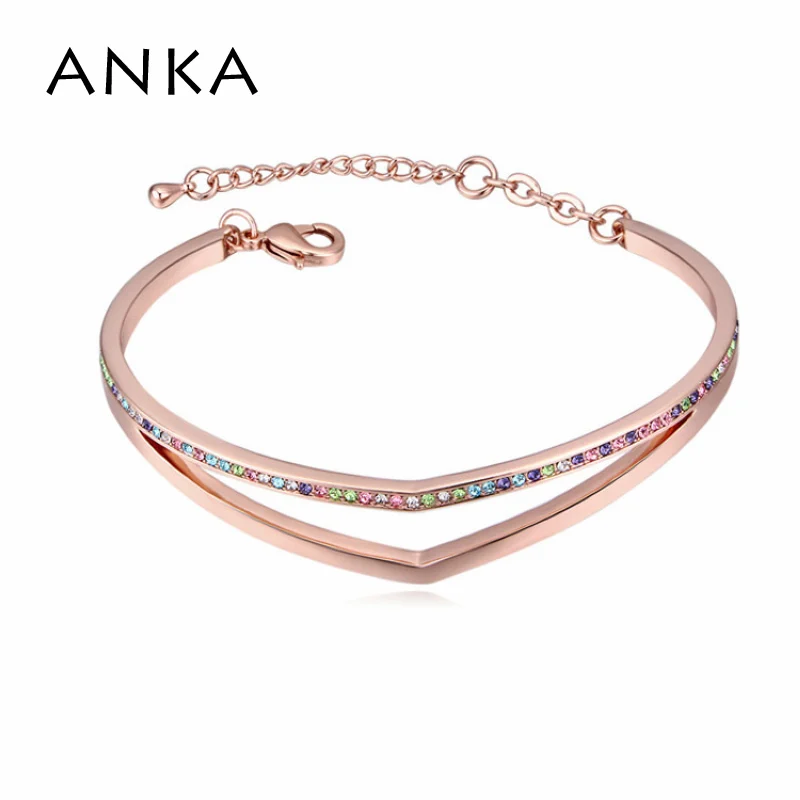 

ANKA high quality rhinestone bracelets bangles for women jewelry gold color and rhodium plated female heart forever love #123313