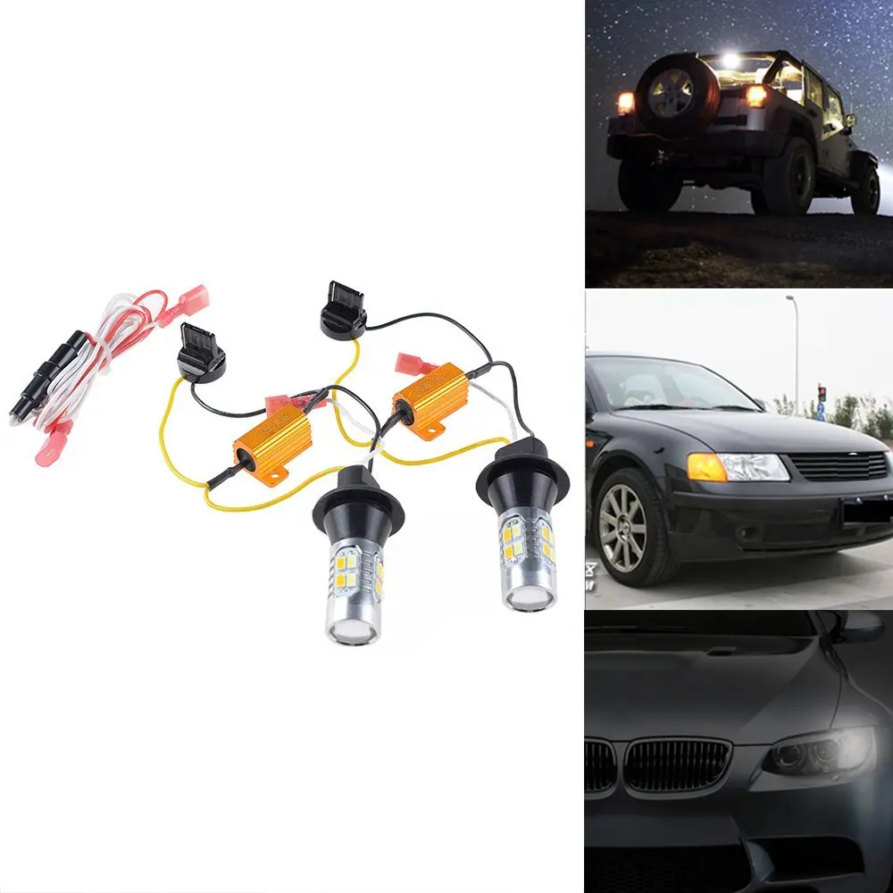 

2 шт. 7440 T20 одноволоконный переключатель двухцветный белый янтарь SMD светодиодный указатель поворота DRL лампочка + 35 Вт Резистор нагрузки 7 Ом ...