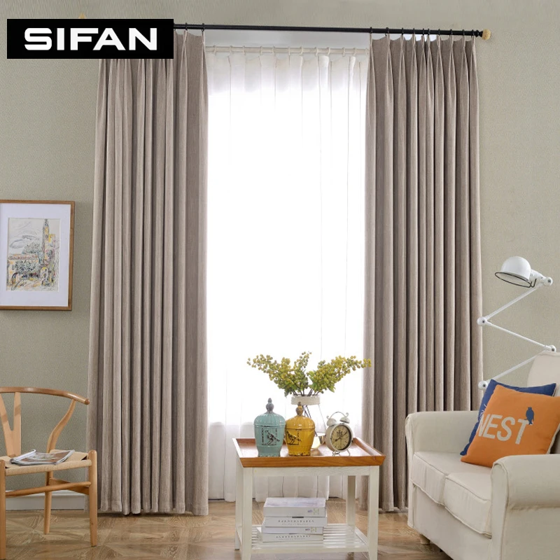 Плотные шторы из синели для гостиной однотонные на окна спальни занавески