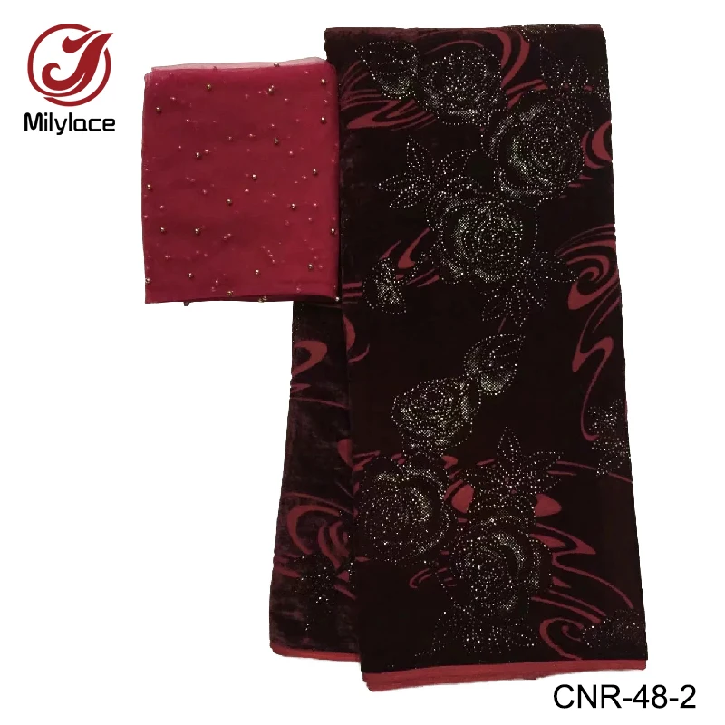 High quality african velvet lace fabric with stones 5 yards per lot silk embroidery CNR-48 | Дом и сад